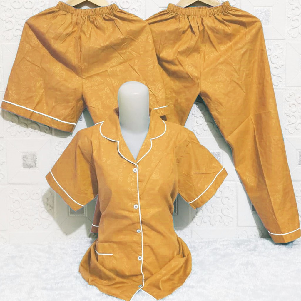 ISANNY PIYAMA SET SATEN EMBOS 3IN1 L/PIYAMA DEWAS/READY 20 WARNA-KUBUS