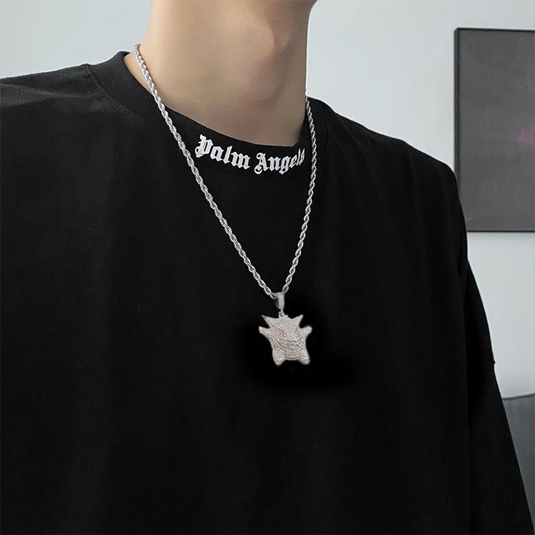 Tiktok lucu Berlian Pokémon Gengar kalung pria dan wanita kartun halus bertatahkan liontin hip-hop j