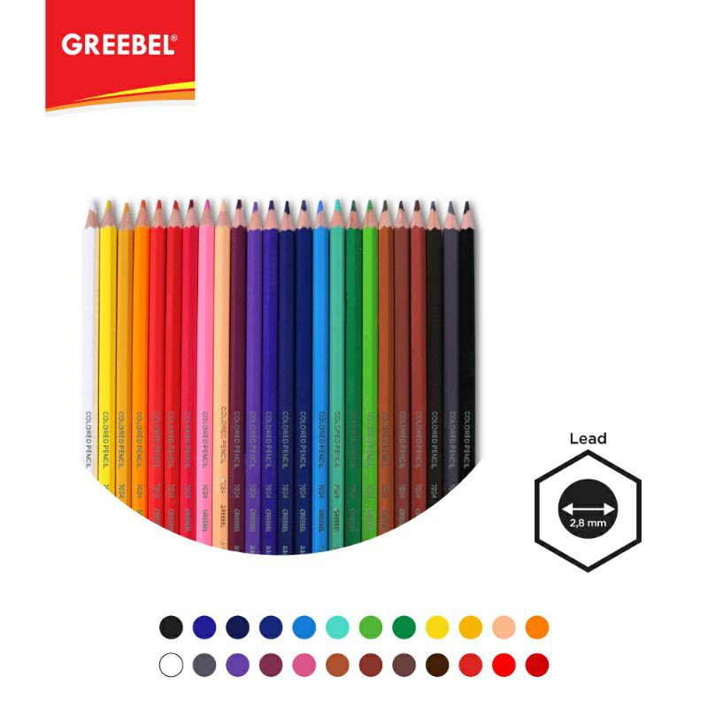 PENSIL WARNA / WARNA CERAH / BAHAN KUAT GREEBEL / GREEBEL GB-7024 CLASSIC COLOR PENCIL(HEX 24 WARNA)