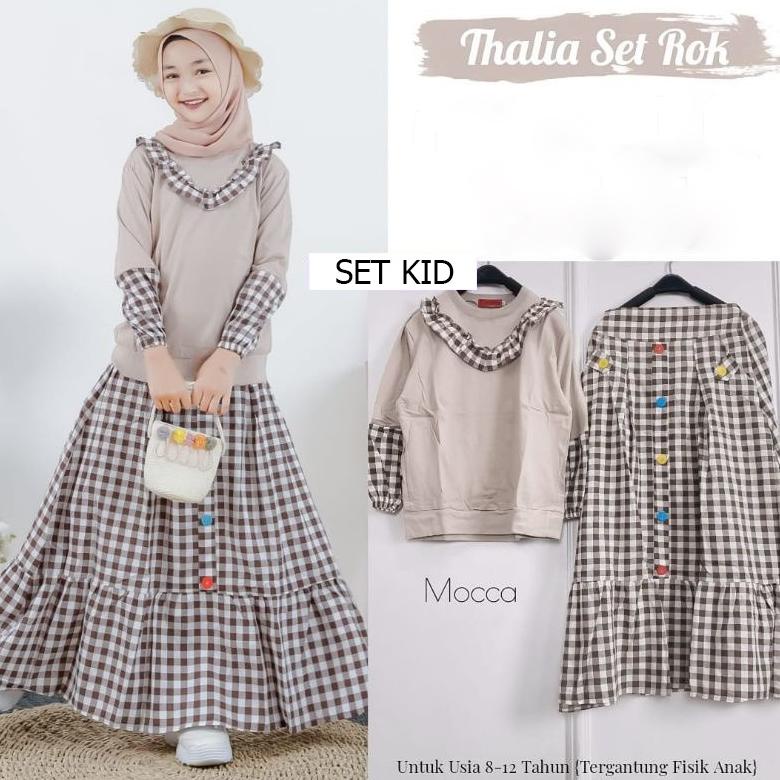 R.A - Thalia One Set Kids [ 8-12Th ] Baju Setelan Anak Perempuan Muslim Atasan + Rok Matt Katun Kota
