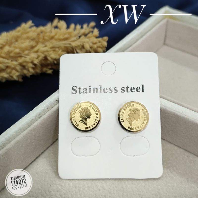 Anting Titanium Stud Motif Koin E14012