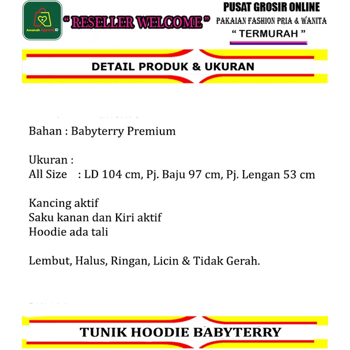 Baju Atasan Wanita TUNIK HOODIE BABYTERRY Big Size All Size / 29057