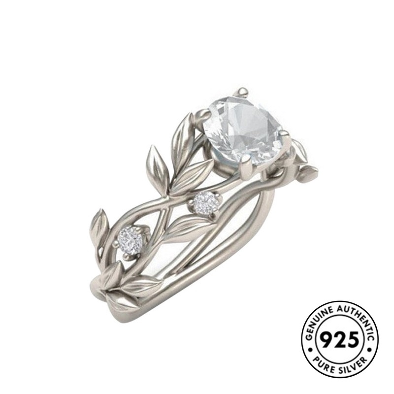 Set Cincin S925 Silver Bentuk Daun Aksen Berlian
