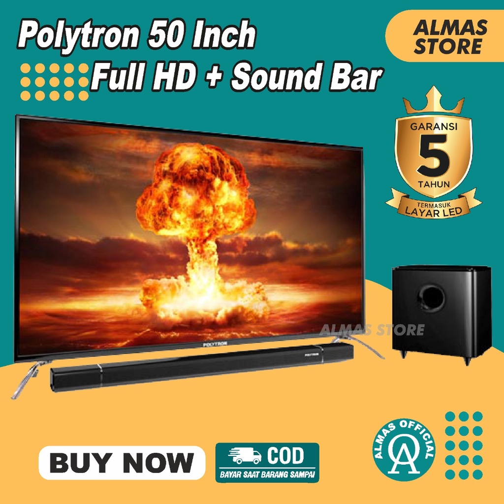 Polytron LED TV 50 Inch Full HD + Soundbar USB Movie HDMI PLD 50B880