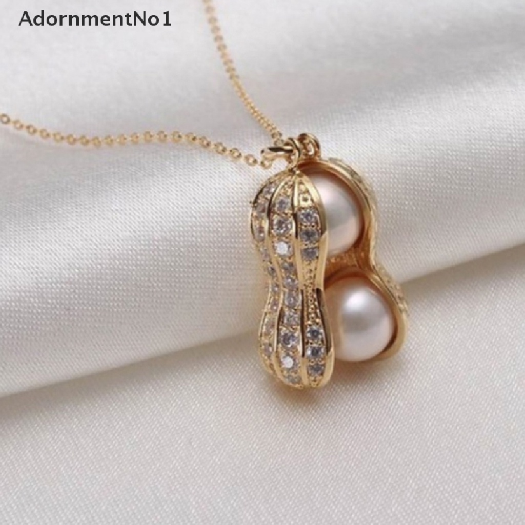 (AdornmentNo1) Kalung Rantai Dengan Liontin Kacang Hias Mutiara Untuk Wanita / Pesta Pernikahan