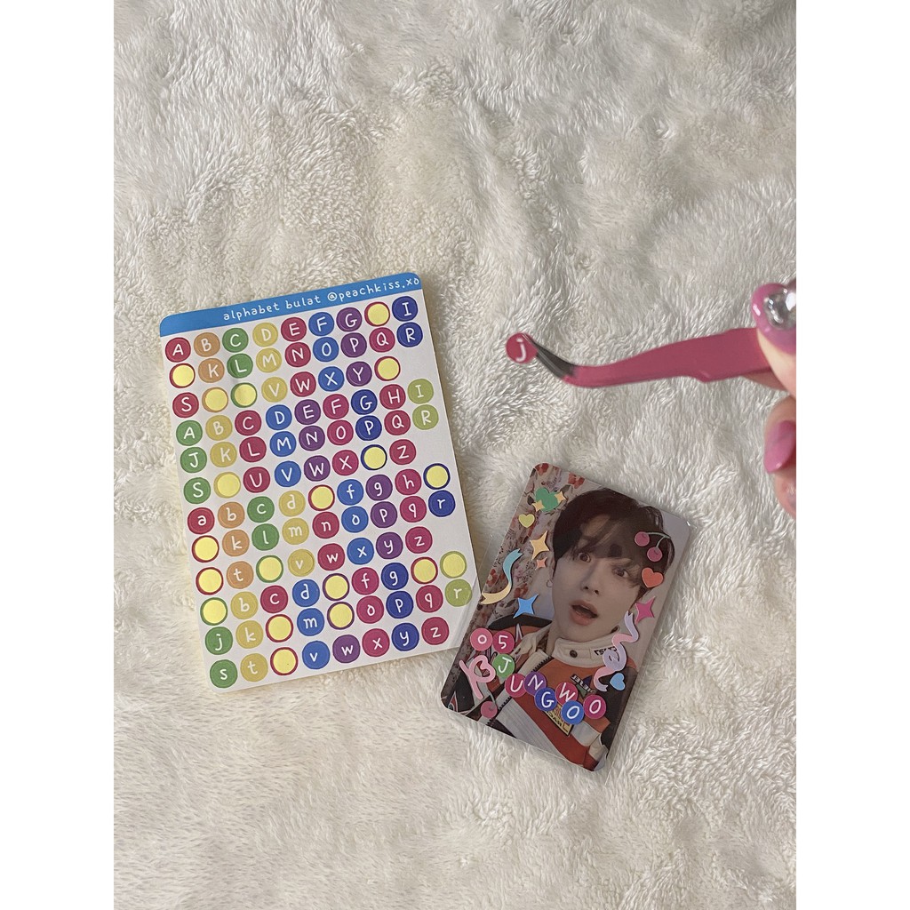 Stiker Alphabet Dekorasi Photocard / Polcos / Journal Huruf dan Angka Bulat (Waterproof) by @peachkiss.xo