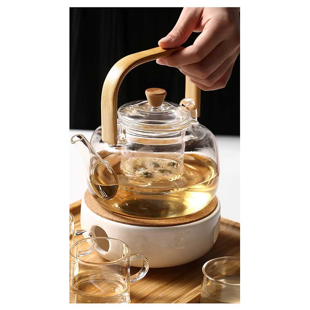 TD-DA1 Meltset Teko Pitcher Gagang Kayu Glass Teapot Japanese Style - 8CV101