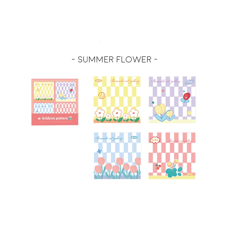 Gridiron Pattern Colorful Memopad / Memo Tempel Lucu Unik-Summer Flower
