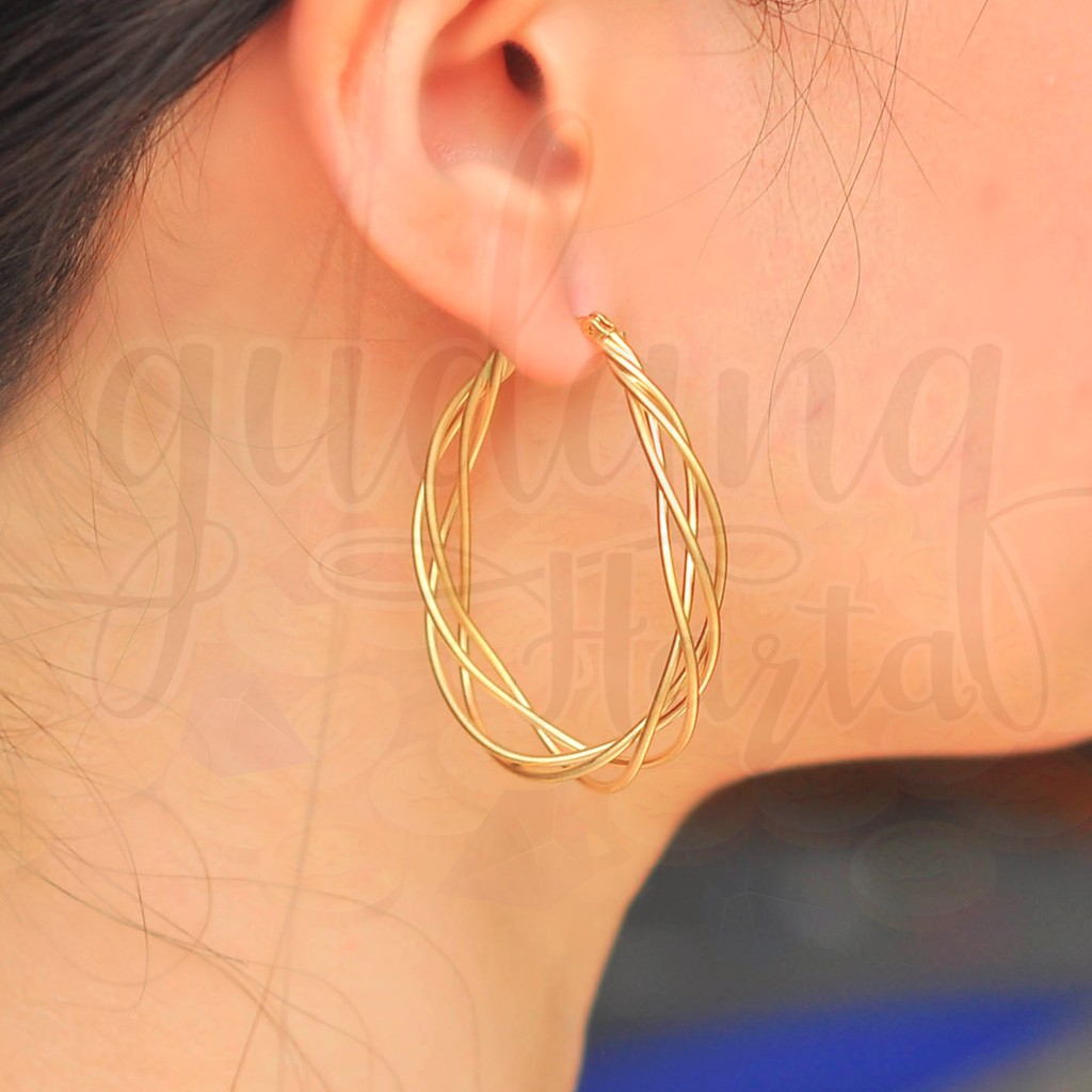 Anting Gold Silver Panjang Braid Unik Cantik GH 203241