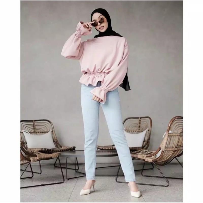 MARETTA BLOUSE PUSATGROSIR_SOLO/ ATASAN KEMEJA POLOS WANITA MUSLIM BASIC TOP PUFFY BLOUSE