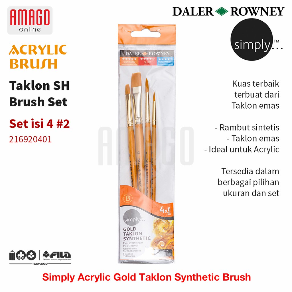 

DALER-ROWNEY Simply Acrylic Gold Taklon Brush Set 4 pcs #2 - 216920401