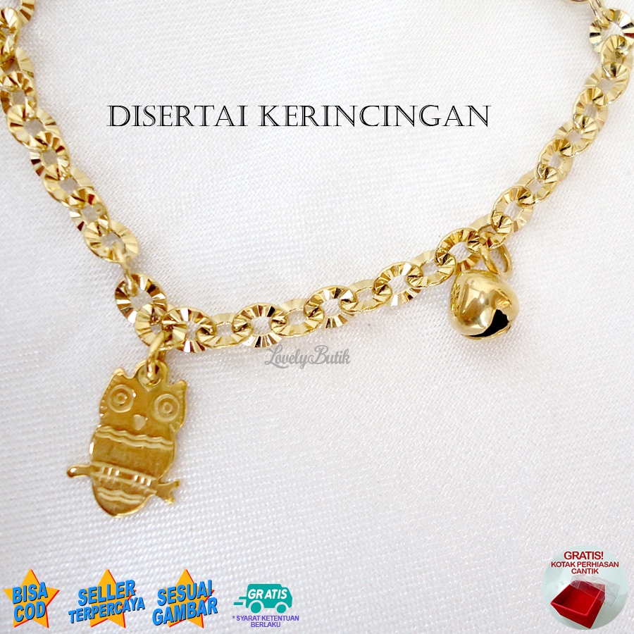 Lovelybutik Gelang Anak Perempuan Titanium Asli Anti Karat Gelang Tangan Anak Burhan Kecil Krincingan Rantai Nori Donat Ukuran 15 Cm BONUS TEMPAT PERHIASAN
