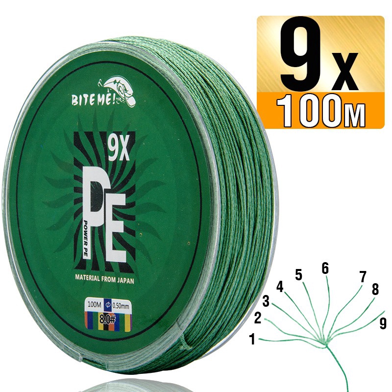 Biteme 9X Senar Pancing Pe Multifilamen 9 Untai 10-120lb Panjang 100m