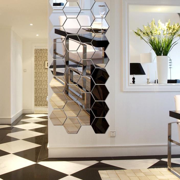 Terlaris 12Pcs Cermin Hexagonal Besar Dekorasi Dinding Kaca Hexagonal Cermin Aesthetic Dinding