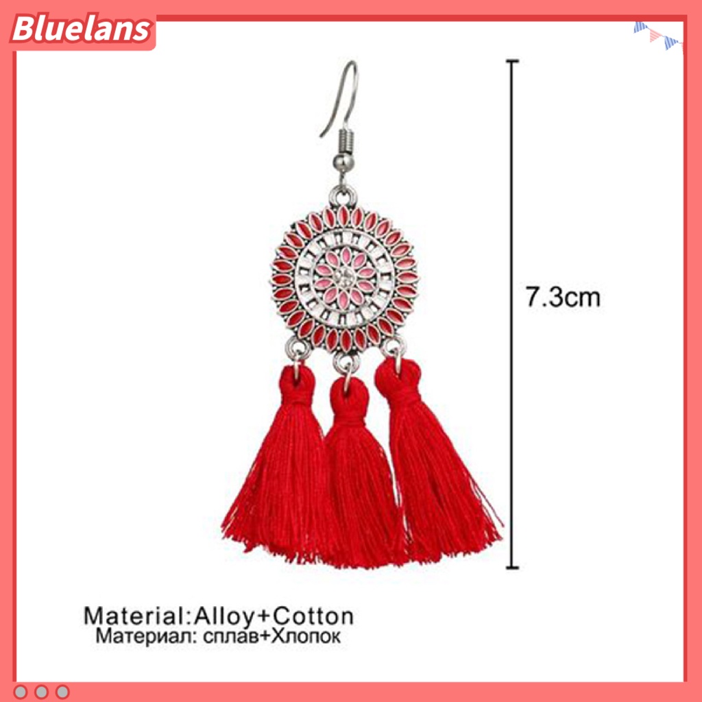 Bluelans Earrings Bohemian Charming Look Alloy Sunflower Tassel Dangle Jewelry Earrings