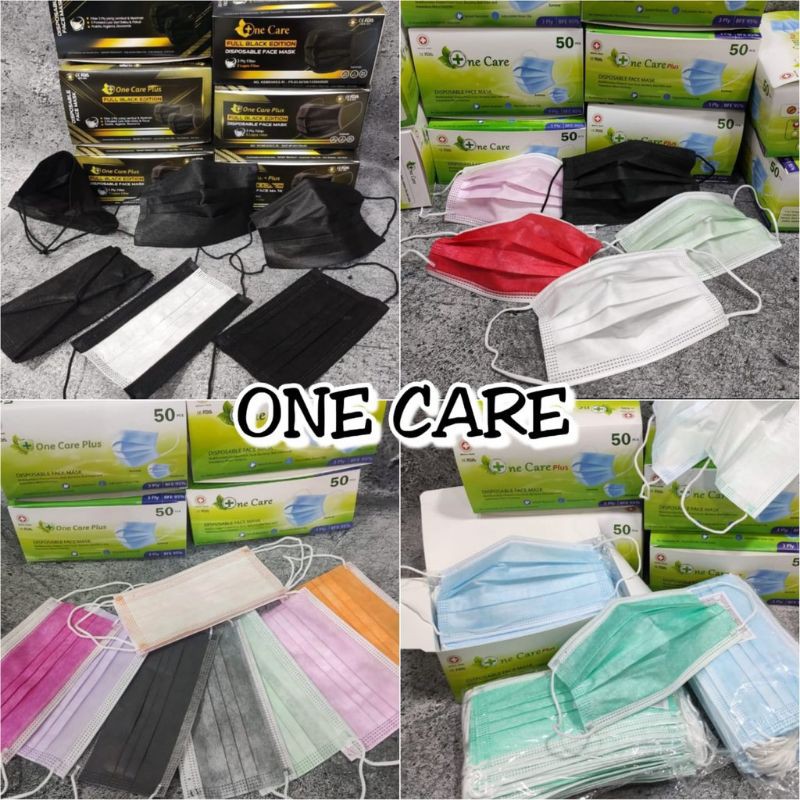 READY MASKER 3 PLY ONECARE HITAM, ONECARE MERAH, ONECARE PUTIH,ONECARE PINK WARNA WARNI, ONECARE ABU