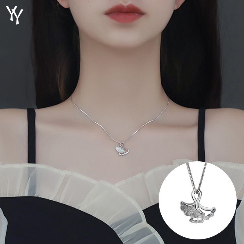 FerenHongXia Kalung Rantai Liontin Daun ginkgo Bahan alloy Warna silver Ala Korea Untuk Wanita