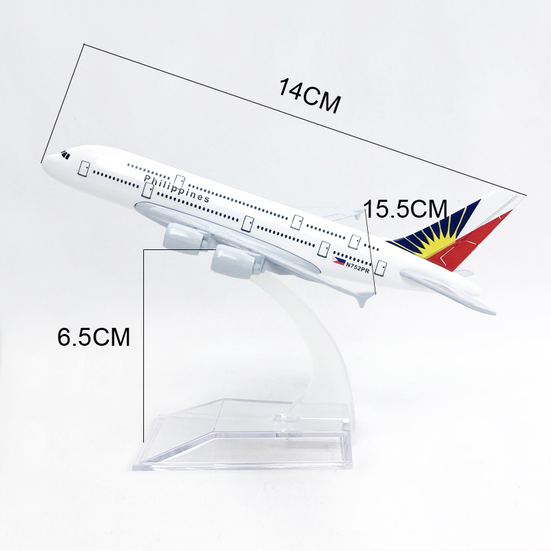 Miniatur Diecast Pesawat Philippine Airlines A380 Airbus 380 Bahan Metal Alloy Ukuran 16CM