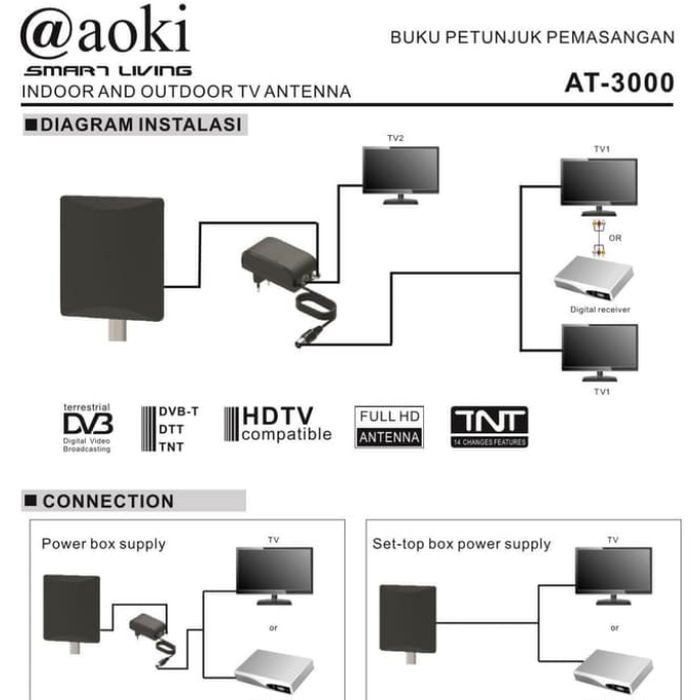 Antenna TV Digital AOKI AT 3000 + Kabel Indoor &amp; Outdoor