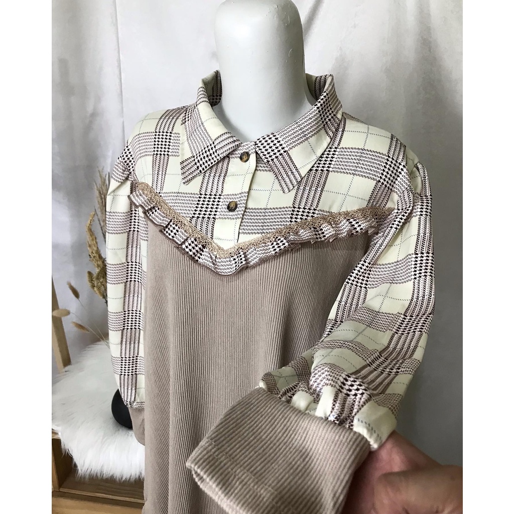 CARLA ATASAN BLOUSE TUNIK RIB MIX SHAKILA PREMIUM WANITA MURAH KOTAK PREMIUM BEST SELLER