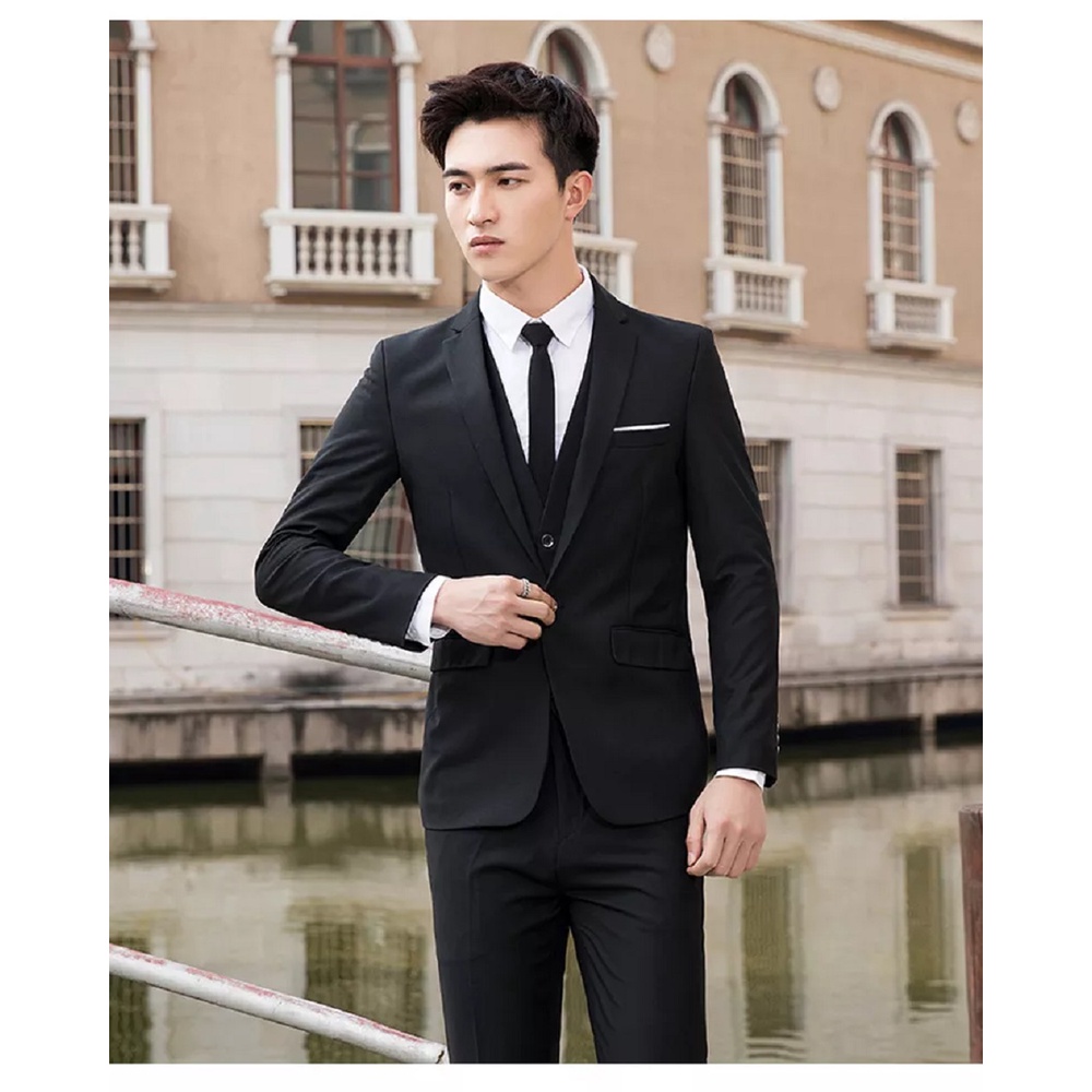 SETELAN JAS NIKAH RESMI FORMAL HITAM PRIA SLIMFIT LENGKAP 5IN1 - FULL BLACK TWIST WHITE LIST ORIGINAL NIKAYU EXCLUSIVE