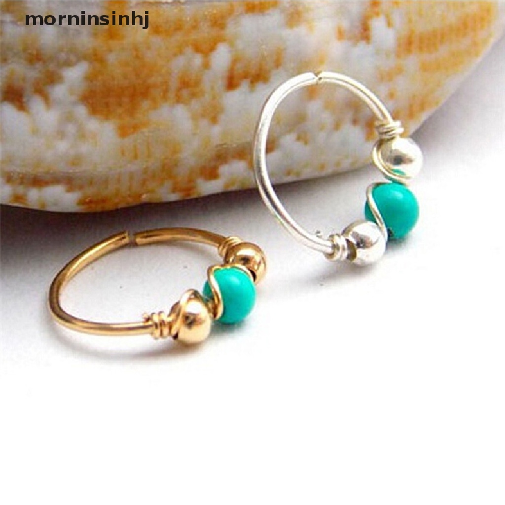 Cincin Tindik Hidung Bahan stainless Steel Warna Turquoise