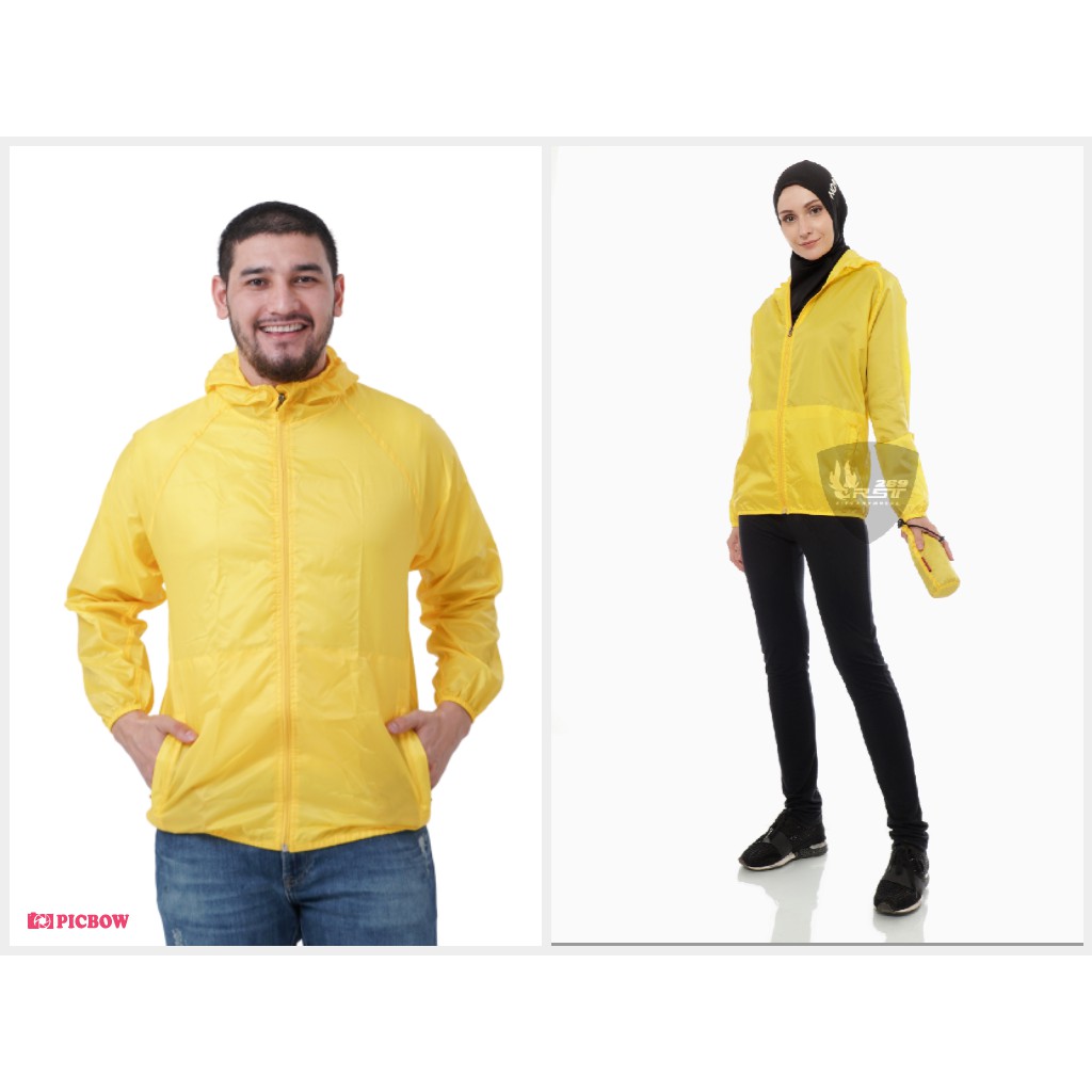 JAKET LARI PRIA DAN WANITA  TERBARU BAHAN PARASUT SANDERS KUNING