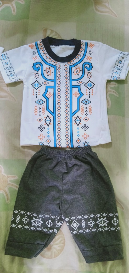 Setelan Baju Anak Anak Usia 6-24 Bulan Batik Koko Lis Biru