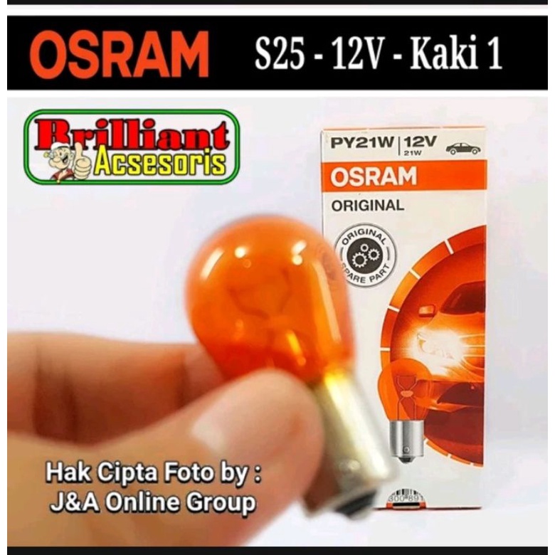 Bohlam Sein Reting - S25 Putar Besar 12v Kaki 1 Pentil Miring - Osram Philips Lezen Dante Original - Orange Kuning Amber