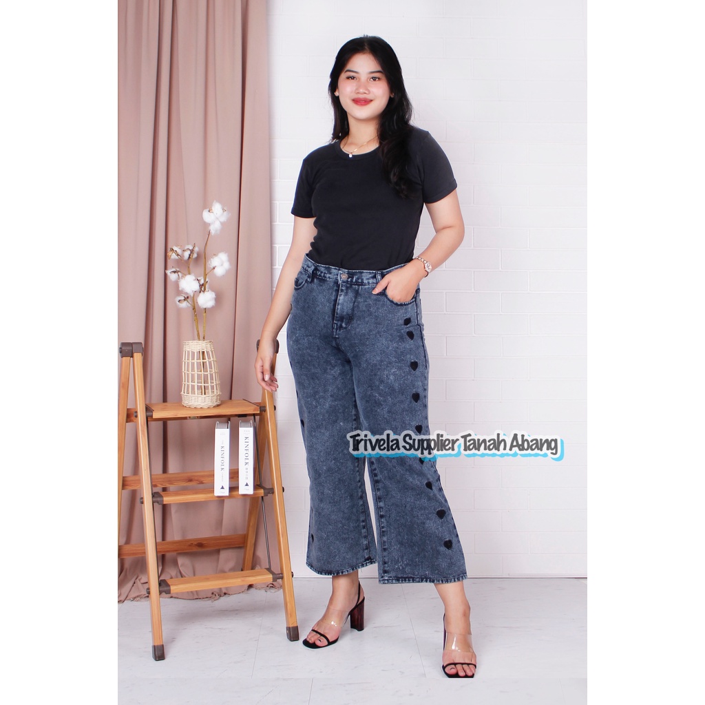 TRIVELA - Kulot Jeans Love Jumbo / Kulot Jeans Big Size / Kulot Jeans Plus Size