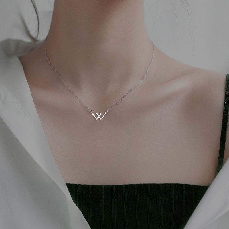 Kalung Rantai Klavikula Bahan 925 Silver Aksen Berlian Untuk Wanita