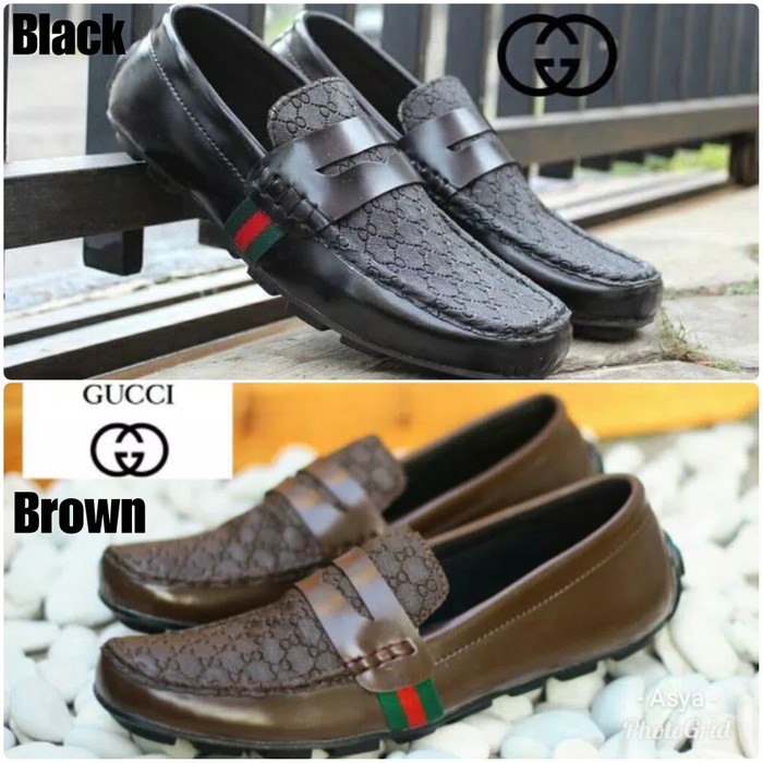 Sepatu Cowok Terbaru 70ERS SEPATU PRIA GUCCI SLIP ON SLOP MOCCASIN SANTAI BONUS KAOS KAKI Hitam