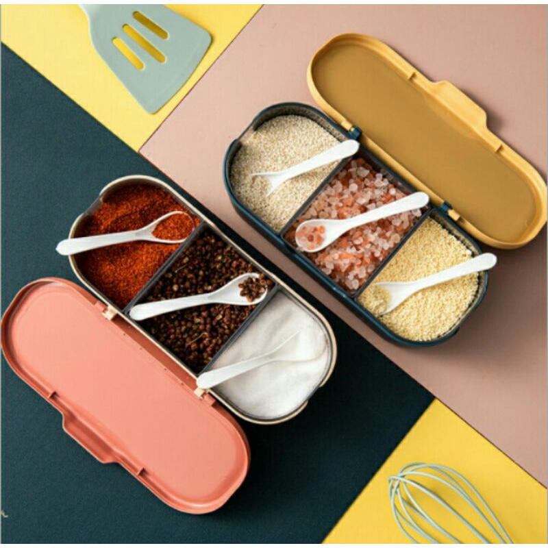 Rak Bumbu Dapur Tempat Bumbu Set 3 Plastik Penutup