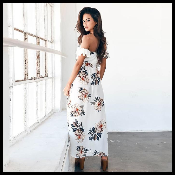 ywpv sexy maxy beach dress pantai off shoulder long slit skirt - putih, s 5g9f