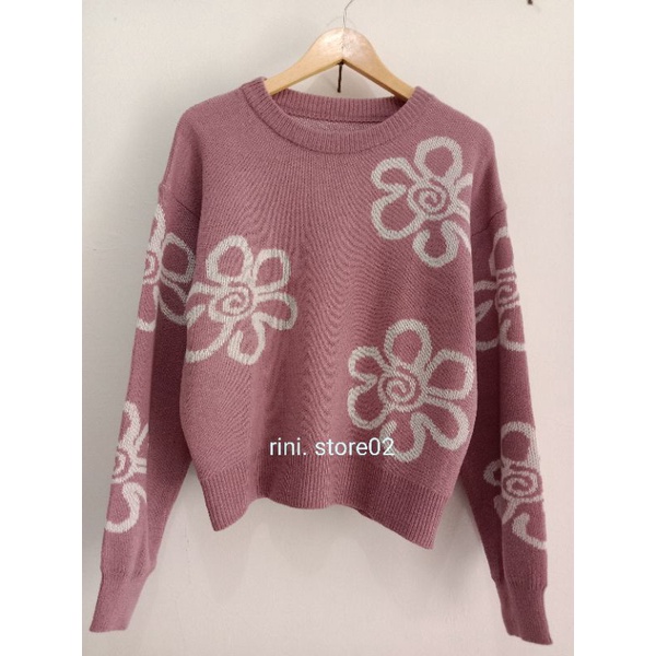 SWEATER RAJUT KOREA MOTIF BUNGA BRAND ORI / atasan rajut wanita