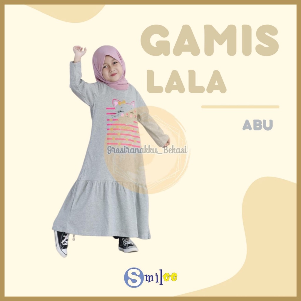 Gamis Kaos Anak Lala Warna Abu Size 2-8Tahun Free Masker