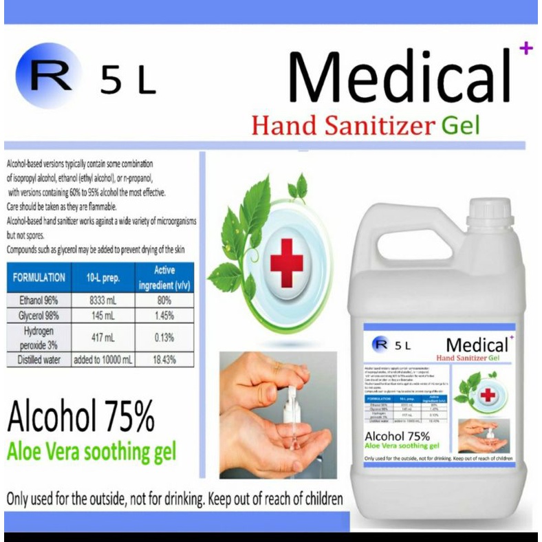 Hand sanitizer 5 liter Gel medical aloevera