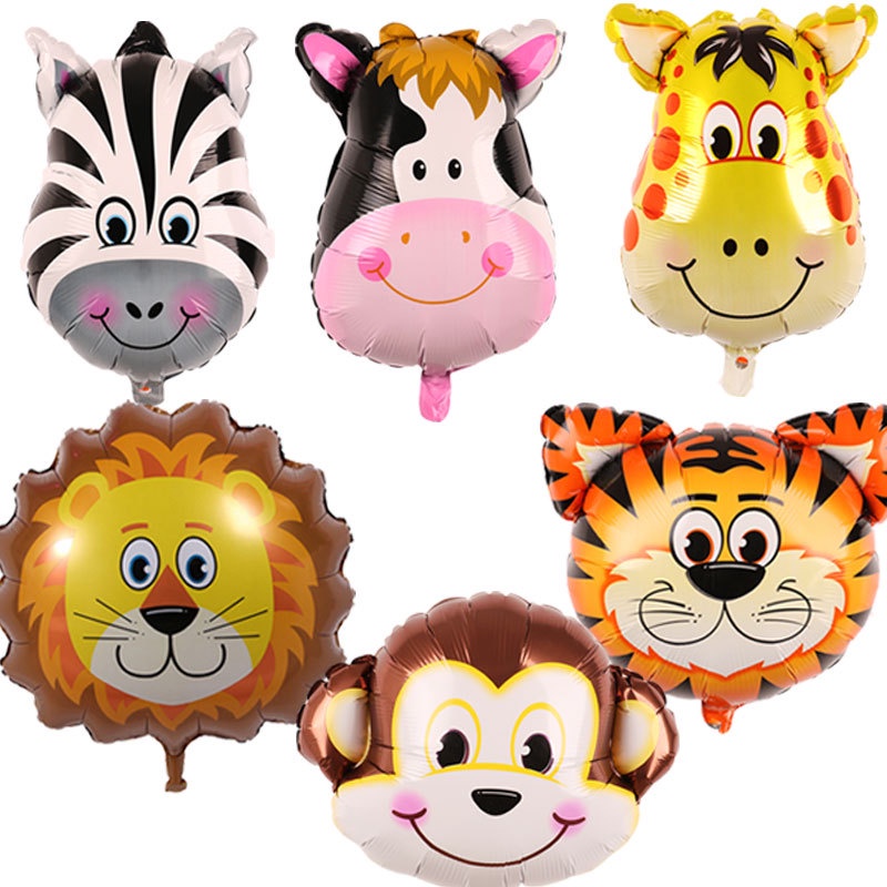 Lucu Hewan Kepala Tema Balon Foil Balon Hutan Pesta Balon Dekorasi Pesta Ulang Tahun