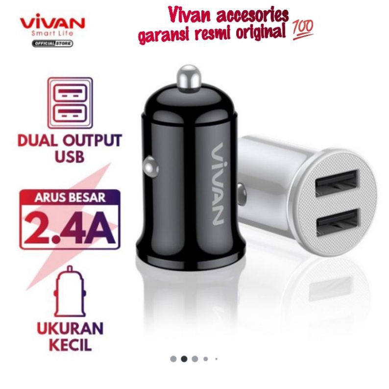 VIVAN VCC01 2,4A. Dual Port Small &amp; Portabel Car charger With_White and Black 100CM