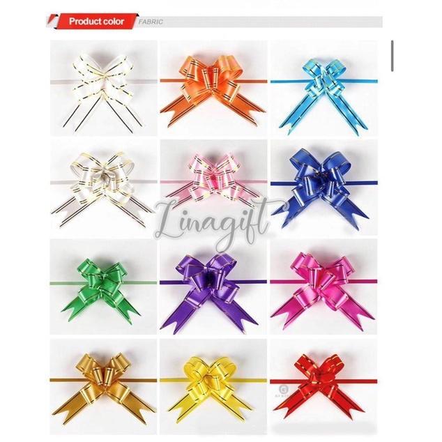 ( Pak 10 Pc ) PITA TARIK JEPANG LIS EMAS - PITA SERUT 26CM 33CM 41CM 48CM / PITA JADI / PITA KADO PLASTIK / HIASAN PARCEL HAMPER - PULL BOW PLASTIC RIBBON