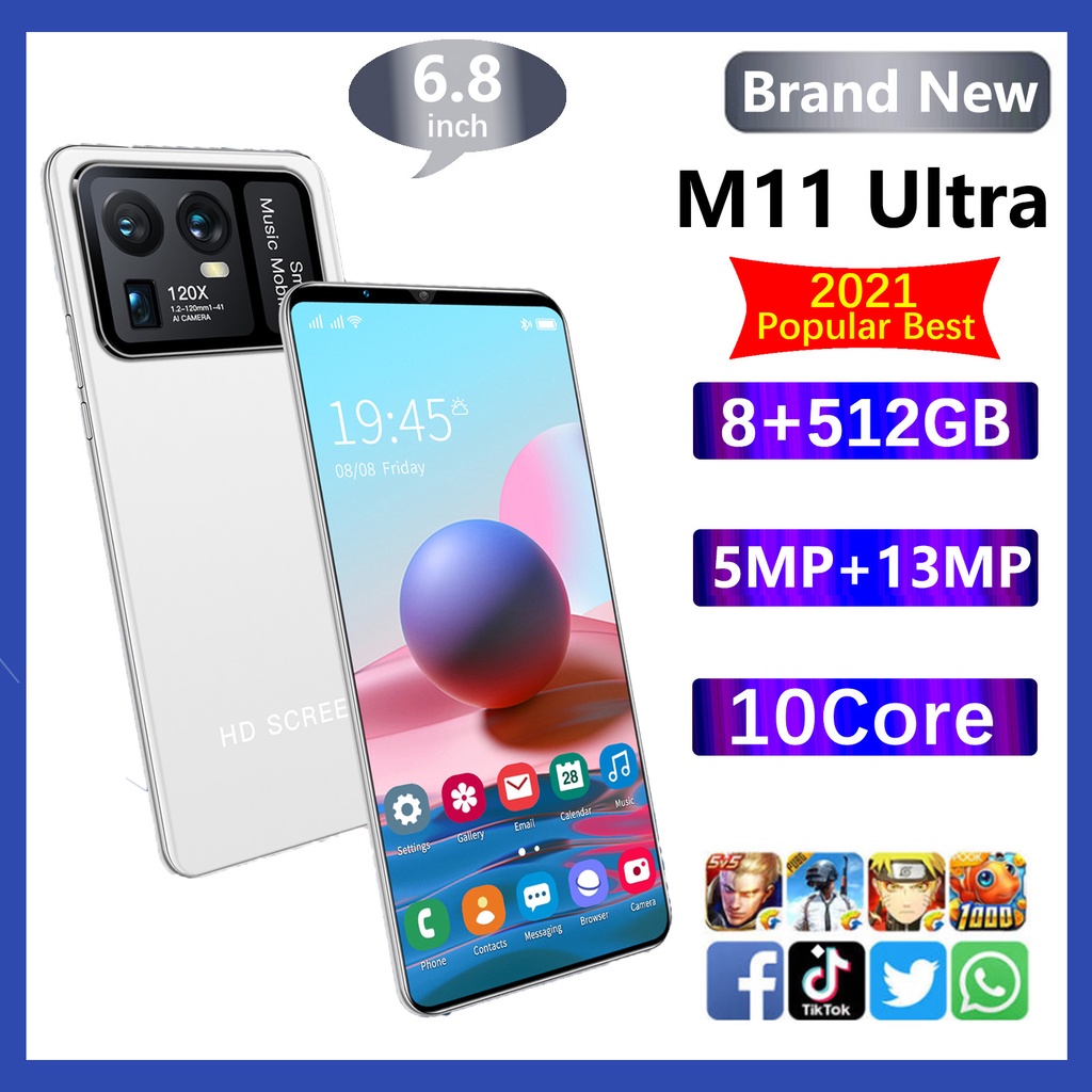 【New product】 Smartphone  M11 Ultra  6,8 inci 5G HD Layar Handphone Android 8GB RAM + 512GB ROM 5800mAh HD 5G Kartu Ganda Ponsel Permainan Pintar Android Layar Penuh