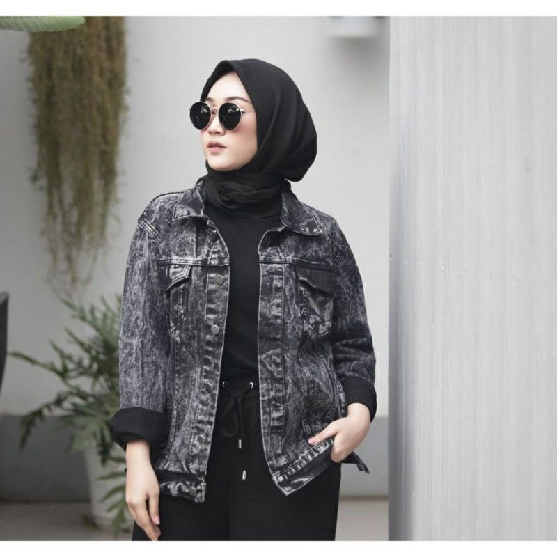 Jacket Biondy - Jacket Jeans Wanita Snow Black / Snow Blue