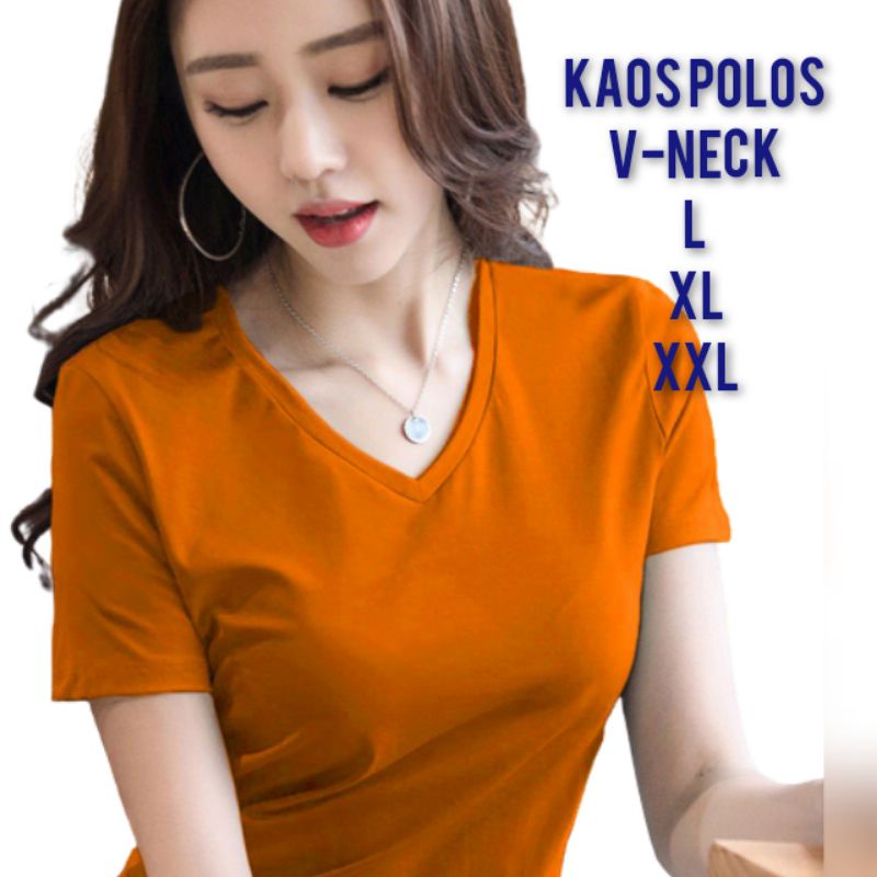 Kaos Polos Cewek Pendek V Neck Kaos Deker Lengan Pendek Kaos V neck Ukuran  L XL XXL