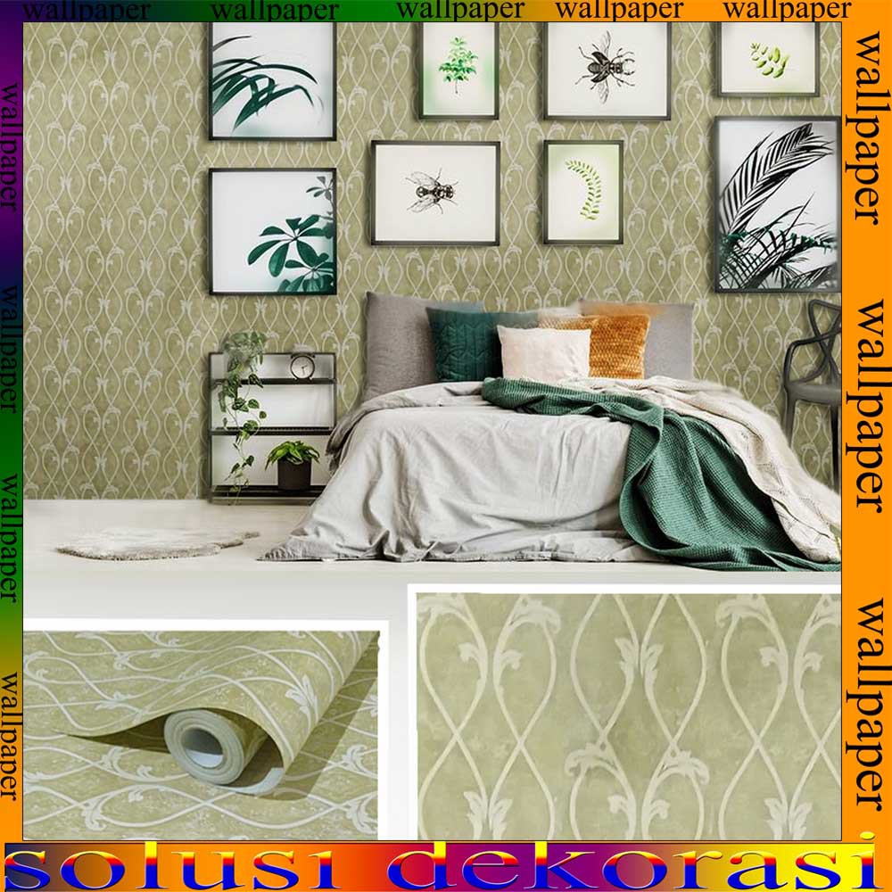 Motif Ulir Tralis Cream Elegan / Wallpaper Stiker Dinding 10 Meter x 45 Cm / Bahan PVC Anti Air