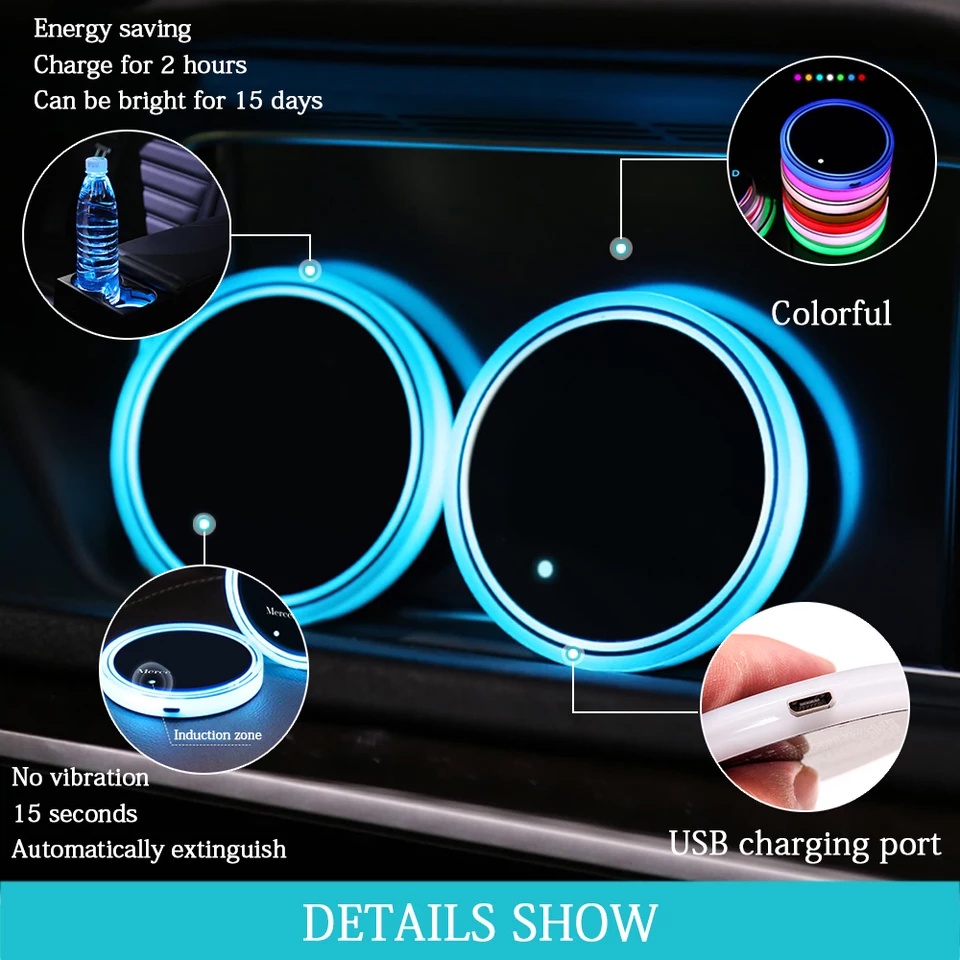 Colorful LED coaster usb light luminous coaster Kap Lampu Hias atmosphere light non-slip cushion colorful lights coaster Lampu Mobil