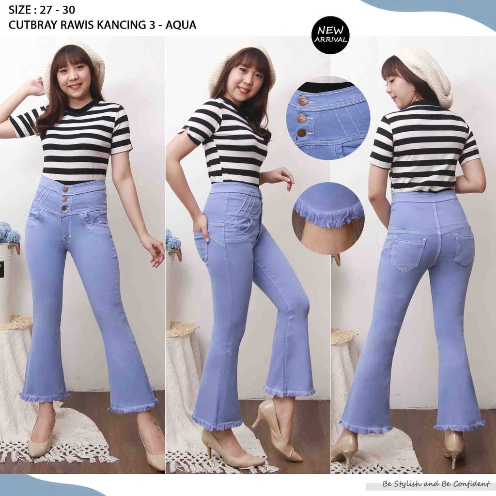 Celana Panjang Jeans Wanita Highwaist Cutbray Rawis Kancing Tiga 27-30 Bisa Bayar Ditempat(COD)