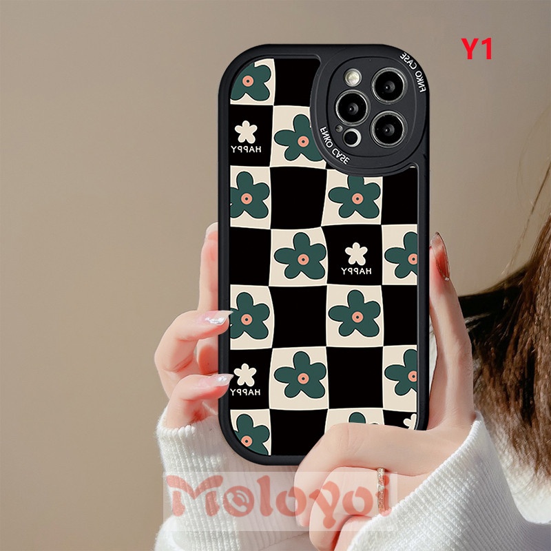 Soft Case Silikon TPU Motif Bunga Kotak-Kotak Untuk IPhone 8Plus XR 7Plus 11 12 13 Pro MAX X XS MAX 7 8 6 6s Plus SE 2020