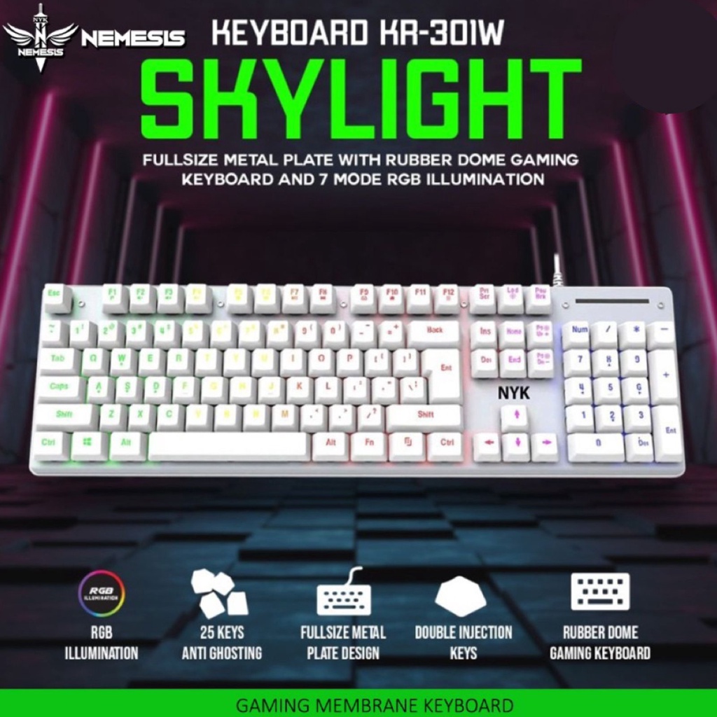 NYK KR-301 Underglow RGB Full Size Metal Plate Gaming Keyboard