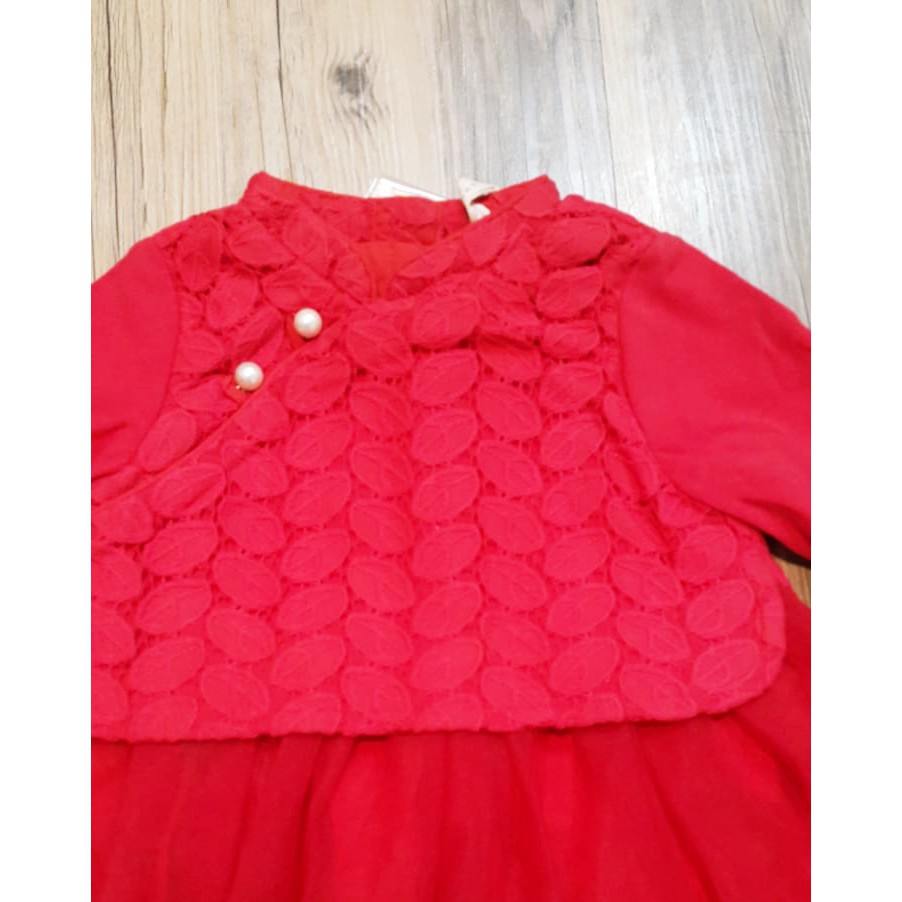 Dress Pesta Anak Bayi Perempuan Red 2 Mutiara Import/ Dress Bayi Perempuan