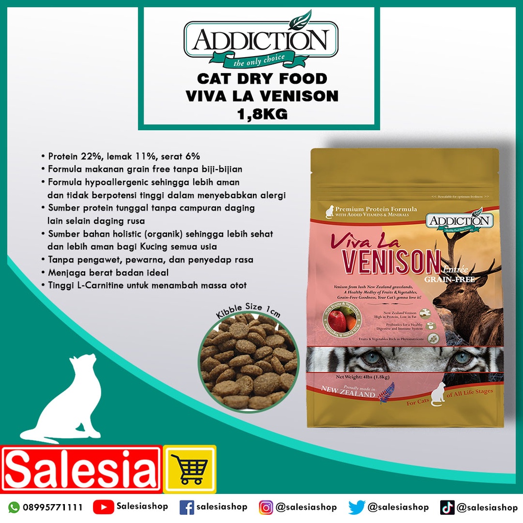 PAKAN KUCING ADDICTION  VIVA LA VENISON 1,8 KG MAKANAN KERING CAT DRY FOOD GRAIN FREE ADULT KITTEN